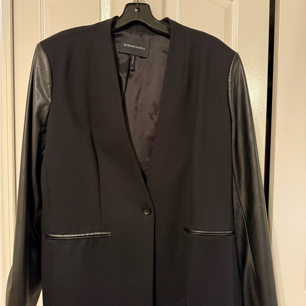 Bcbgmaxazria Black Blazer With Leather Sleeves